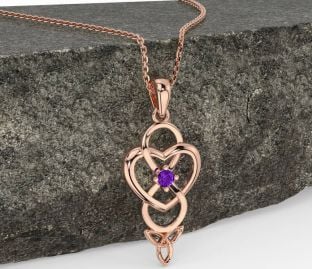 Amethyst Rose Gold Infinity Celtic Trinity Knot Heart Necklace