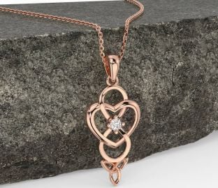Diamond Rose Gold Infinity Celtic Trinity Knot Heart Necklace