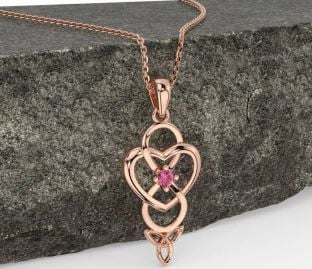 Pink Tourmaline Rose Gold Infinity Celtic Trinity Knot Heart Necklace
