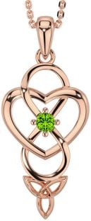 Peridot Rose Gold Infinity Celtic Trinity Knot Heart Necklace