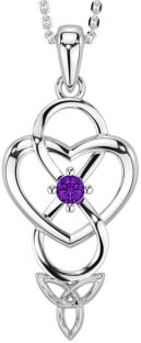 Amethyst Silver Infinity Celtic Trinity Knot Heart Necklace