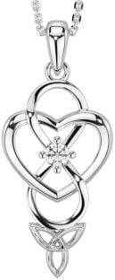 Diamond Silver Infinity Celtic Trinity Knot Heart Necklace