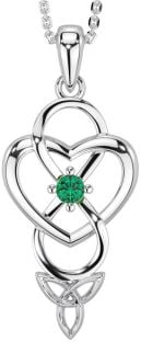 Emerald Silver Infinity Celtic Trinity Knot Heart Necklace