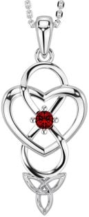 Garnet Silver Infinity Celtic Trinity Knot Heart Necklace