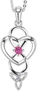 Pink Tourmaline Silver Infinity Celtic Trinity Knot Heart Necklace