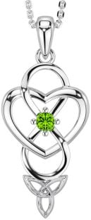 Peridot Silver Infinity Celtic Trinity Knot Heart Necklace