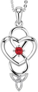 Ruby Silver Infinity Celtic Trinity Knot Heart Necklace