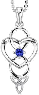 Sapphire Silver Infinity Celtic Trinity Knot Heart Necklace