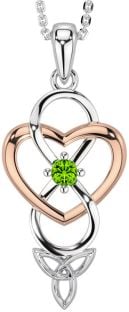 Peridot Rose Gold Silver Infinity Celtic Trinity Knot Heart Necklace