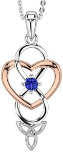 Sapphire Rose Gold Silver Infinity Celtic Trinity Knot Heart Necklace