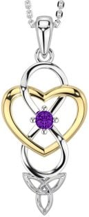 Amethyst Gold Silver Infinity Celtic Trinity Knot Heart Necklace