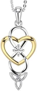 Diamond Gold Silver Infinity Celtic Trinity Knot Heart Necklace