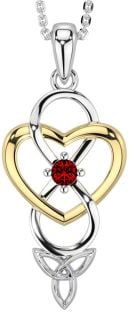 Garnet Gold Silver Infinity Celtic Trinity Knot Heart Necklace