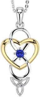 Sapphire Gold Silver Infinity Celtic Trinity Knot Heart Necklace