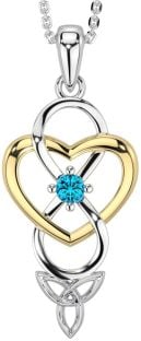 Topaz Gold Silver Infinity Celtic Trinity Knot Heart Necklace