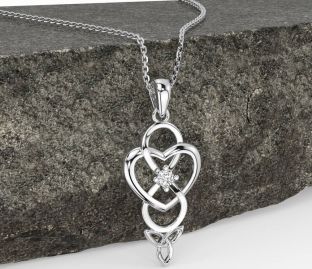 Diamond White Gold Infinity Celtic Trinity Knot Heart Necklace