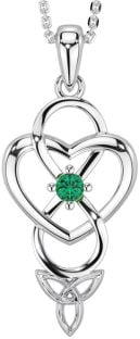 Emerald White Gold Infinity Celtic Trinity Knot Heart Necklace