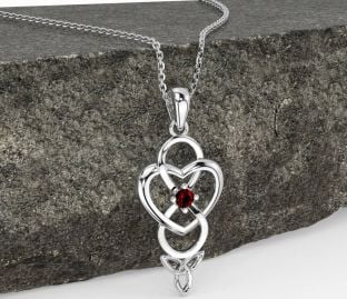 Garnet White Gold Infinity Celtic Trinity Knot Heart Necklace