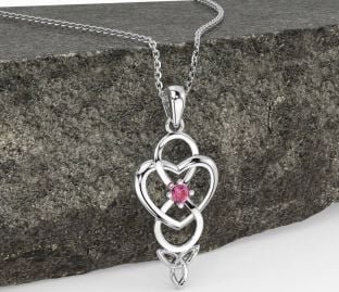 Pink Tourmaline White Gold Infinity Celtic Trinity Knot Heart Necklace