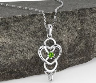 Peridot Vit Guld Oändlighet Keltiskt Treenighet Knut Hjärta Halsband