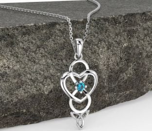 Topaz White Gold Infinity Celtic Trinity Knot Heart Necklace