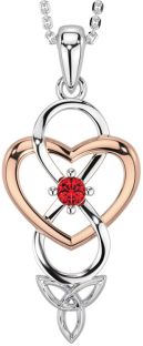 Ruby White Rose Gold Infinity Celtic Trinity Knot Heart Necklace