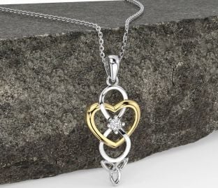 Diamond White Yellow Gold Infinity Celtic Trinity Knot Heart Necklace