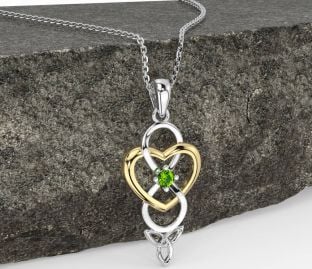 Peridot White Yellow Gold Infinity Celtic Trinity Knot Heart Necklace