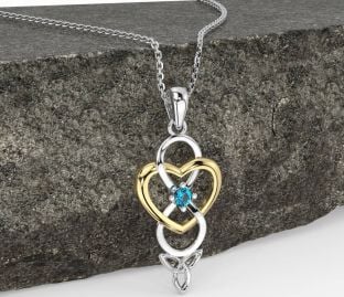 Topaz White Yellow Gold Infinity Celtic Trinity Knot Heart Necklace