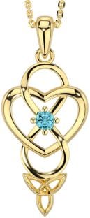 Aquamarine Gold Infinity Celtic Trinity Knot Heart Necklace