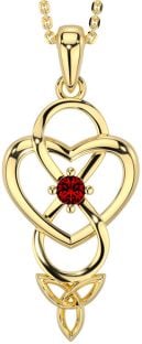 Garnet Gold Infinity Celtic Trinity Knot Heart Necklace