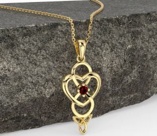 Garnet Gold Infinity Celtic Trinity Knot Heart Necklace