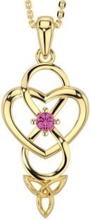 Pink Tourmaline Gold Infinity Celtic Trinity Knot Heart Necklace