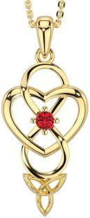 Ruby Gold Infinity Celtic Trinity Knot Heart Necklace