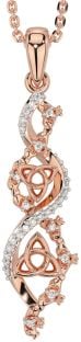 Diamond Rose Gold Silver Claddagh Celtic Trinity Knot Necklace