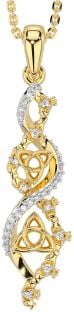 Diamond Gold Silver Claddagh Celtic Trinity Knot Necklace