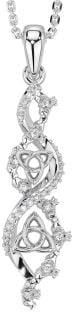 Diamond White Gold Claddagh Celtic Trinity Knot Necklace