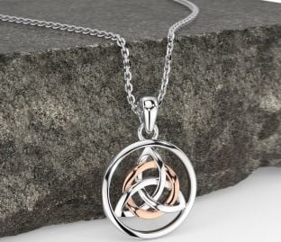 White Rose Gold Celtic Trinity Knot Necklace