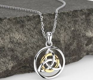 White Yellow Gold Celtic Trinity Knot Necklace