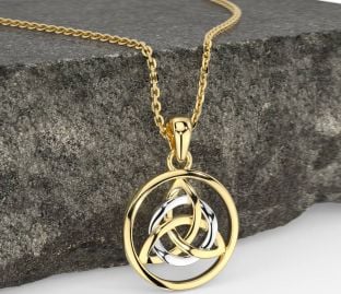 White Yellow Gold Celtic Trinity Knot Necklace