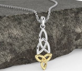 White Yellow Gold Celtic Trinity Knot Necklace