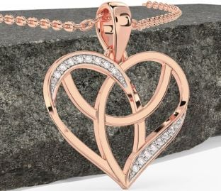Diamond Rose Gold Silver Celtic Trinity Knot Heart Necklace
