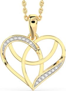 Diamond Gold Silver Celtic Trinity Knot Heart Necklace