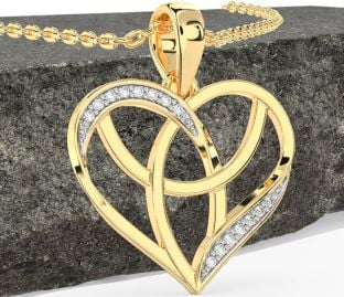 Diamond Gold Silver Celtic Trinity Knot Heart Necklace