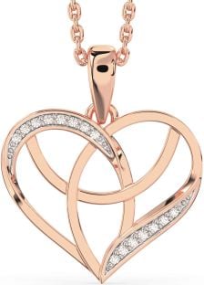 Diamond Rose Gold Celtic Trinity Knot Heart Necklace