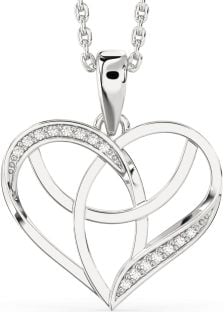 Diamond Silver Celtic Trinity Knot Heart Necklace