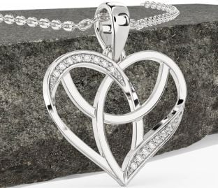 Diamond White Gold Celtic Trinity Knot Heart Necklace