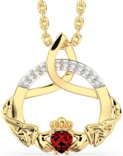 Diamante Granada Ouro Prata Claddagh céltico Trindade Nó Colar