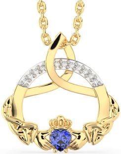 Diamond Sapphire Gold Silver Claddagh Celtic Trinity Knot Necklace