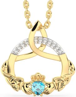 Diamond Topaz Gold Silver Claddagh Celtic Trinity Knot Necklace